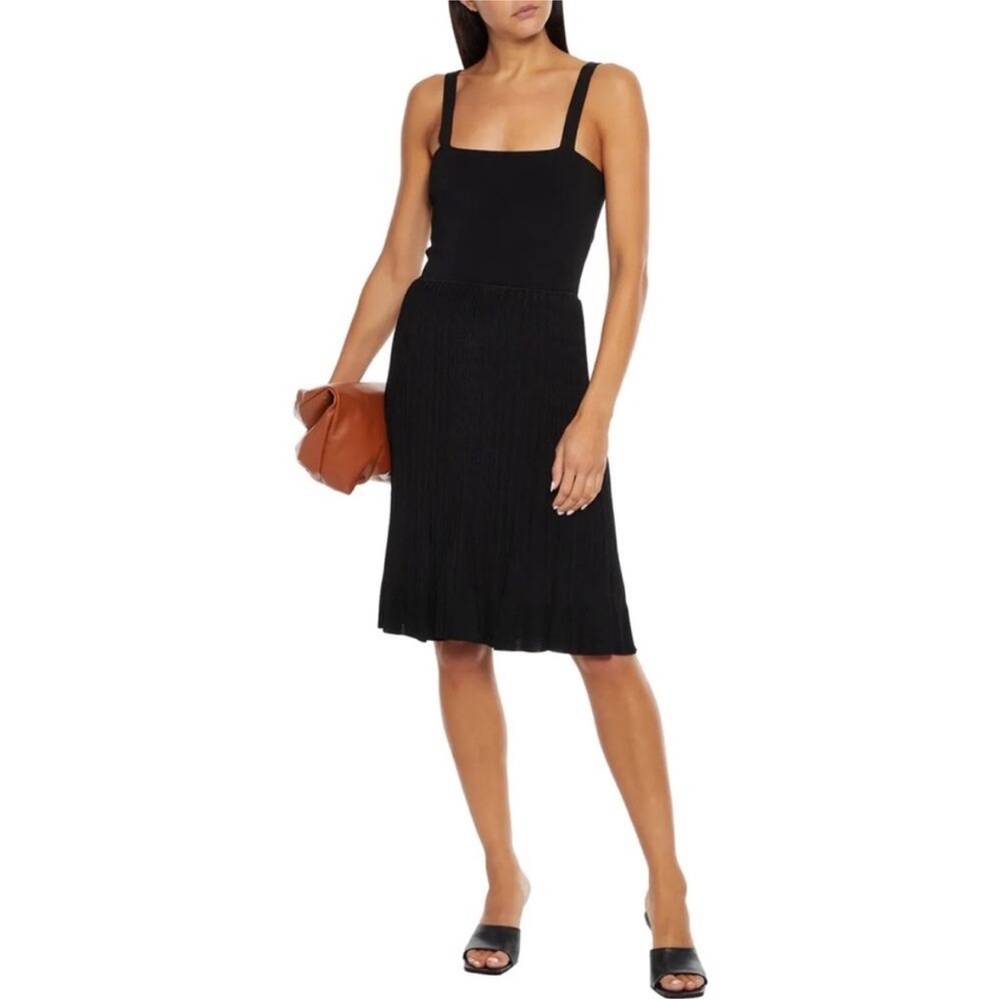 Theory Dress Sleeveless Knit Pleat Square Neck Solid Black Size small